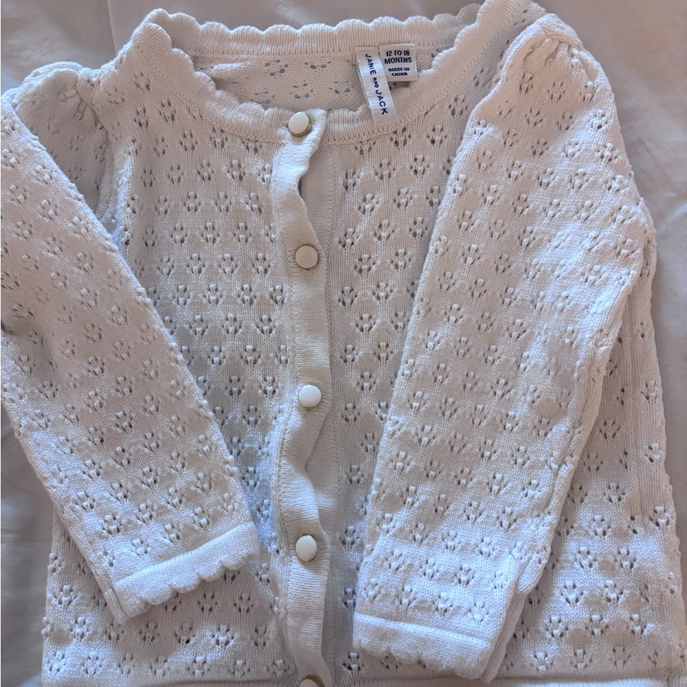 Janie and Jack Ivory Eyelet Sweater Cardigan Toddler Girls 12-18 Months